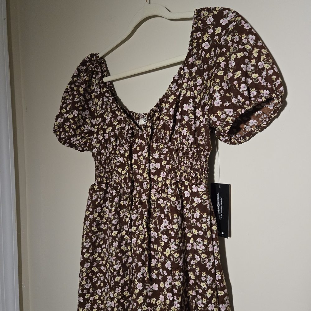 Blush Floral Brown Maxi Dress with Puff Sleeves